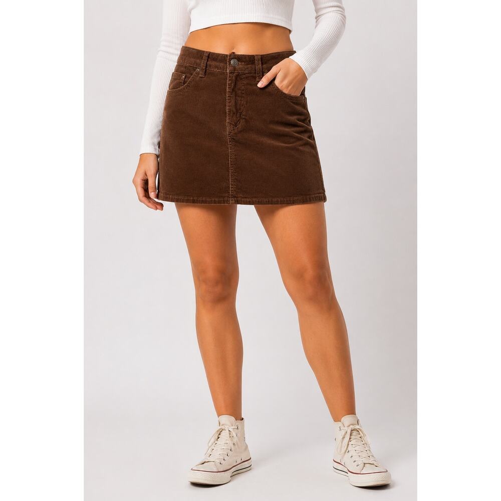Time and Tru Brown Corduroy Mini Skirt – Size 2 – Stretch Cotton Blend
